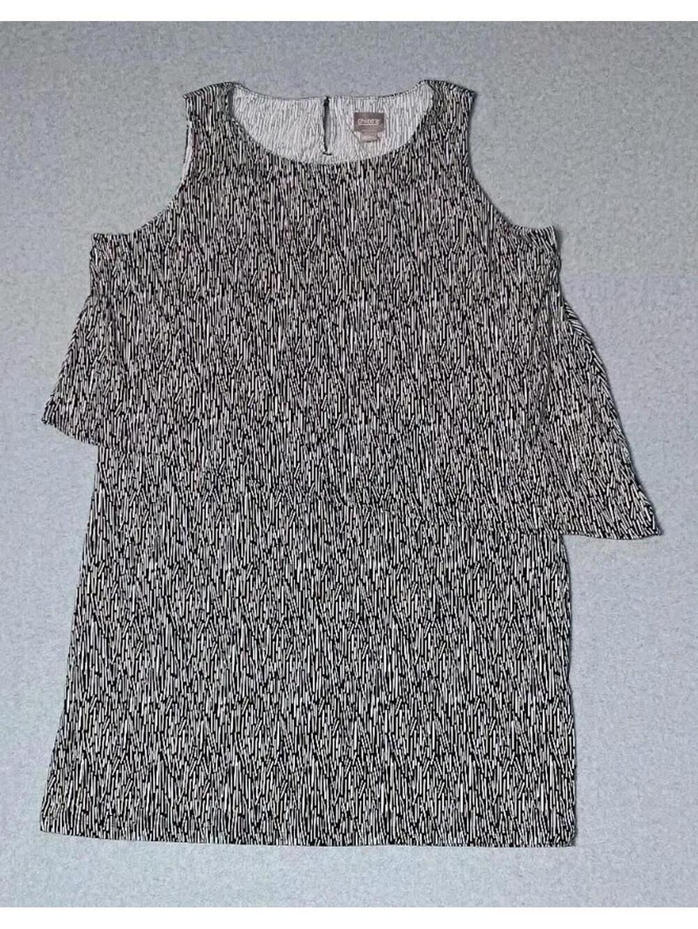 Chicos Sleeveless Dress Womens Size 2 Black And Gray Grey Tier Down Stretchy...